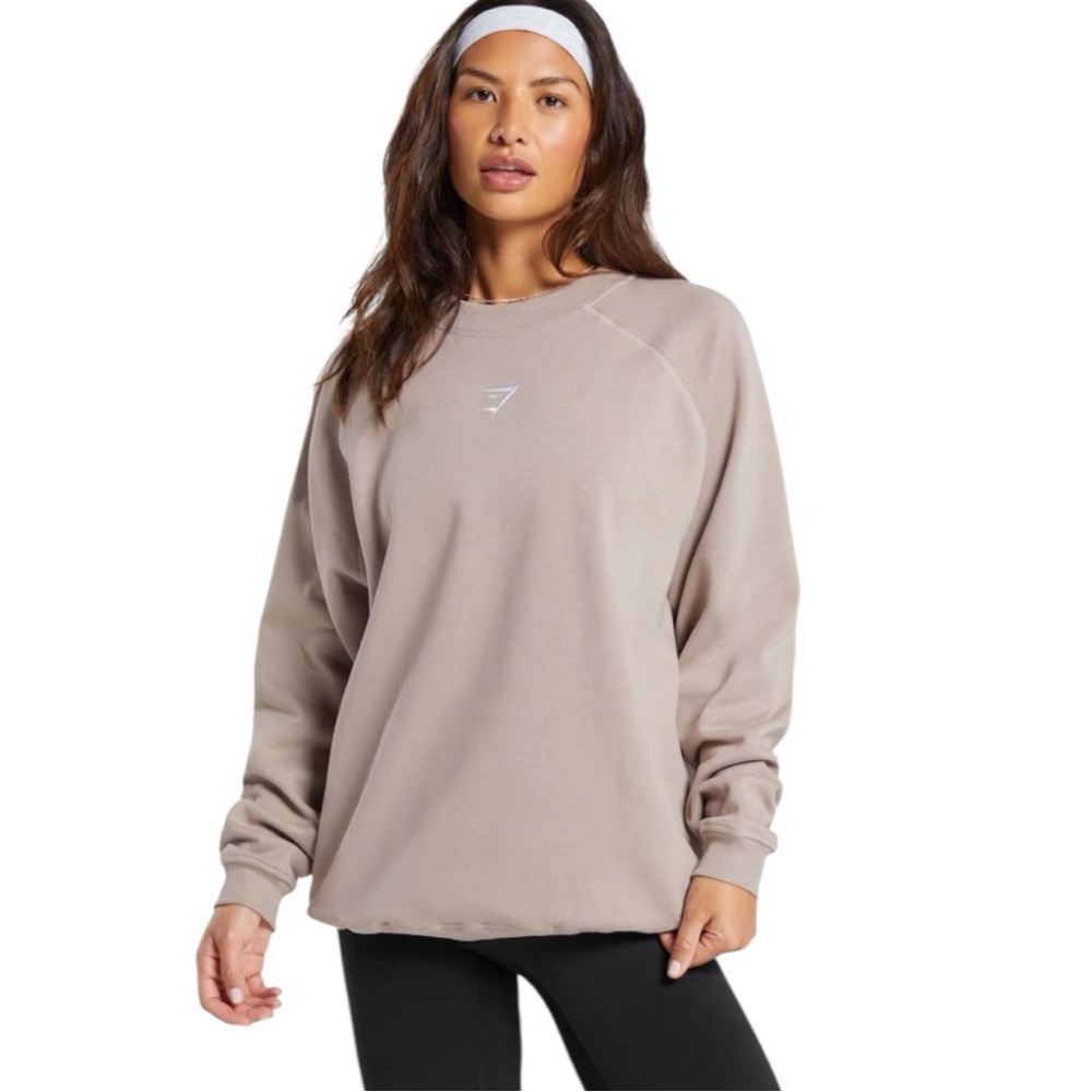 Gymshark Oversized Crewneck Sweatshirt Beige Neutral Lounge Athleisure Small